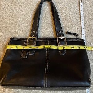 Beautiful Coach Leather Black Satchel with White Topstitching.